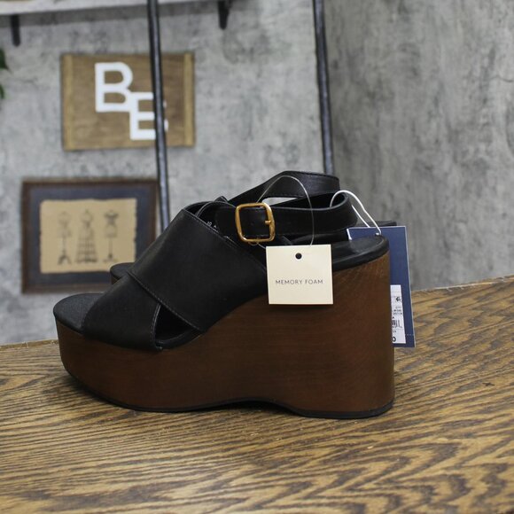 Universal Thread Womens Naomi Wood Wedge Heels 92609518 Black 10M - Picture 2 of 7